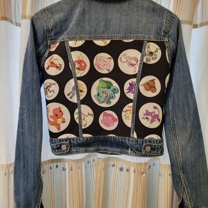 Upcycled Kids Vintage Denim Jacket Featuring Pokemon